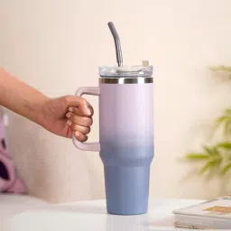 Nestasia Gradient Purple Insulated Reusable Stainless Steel Tumbler with Handle Straw & Lid (1.2L) image 4