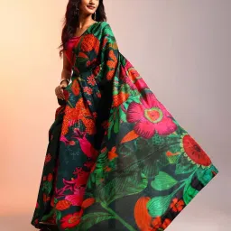 navyasa by liva Dark Green Printed Saree With Unstitched Blouse image 4