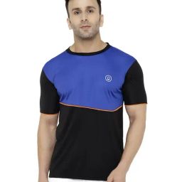 Chkokko Blue & Black Regular Fit Colour Block Sports T-Shirt-picture-21