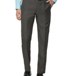 Louis Philippe Dark Grey Slim Fit Flat Front Trousers-picture-39