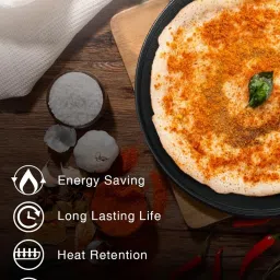 Bergner Black Eco Cast Iron Flat Multi Tawa with One Sided Handle & Silicone Sleeve (30cm/12") image 4