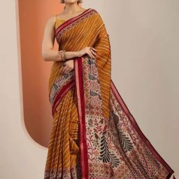 Libas Mustard Leheriya Saree With Unstitched Blouse-picture-21
