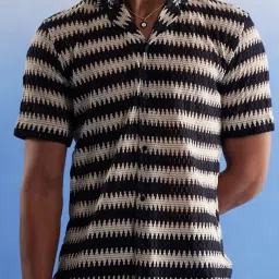 Vastramay Beige & Black Regular Fit Self Pattern Shirt image 4