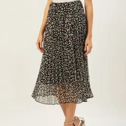 Anvi Be Yourself Black Printed A-Line Skirt-picture-2
