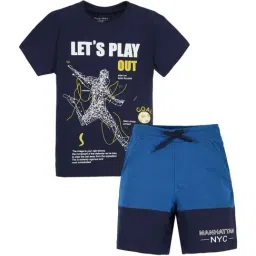 Plum Tree Kids Navy Cotton Printed T-Shirt Set-image-90
