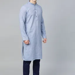 Manthan Men Blue Self Design Straight Kurta image 5