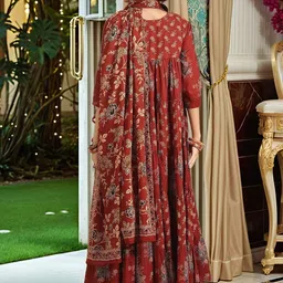 SZN Floral Printed Tiered A-Line Kurta With Trousers & Dupatta image 4