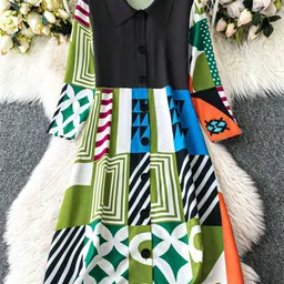 ALANTA Girls Printed Button Down Georgette Fit & Flare Maxi Dress-image-17