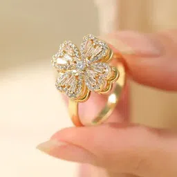 TheVineGirl Gold Plated Cubic Zirconia Studded Adjustable Finger Rings image 4