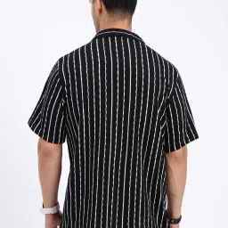 showoffff SHOWOFF Black Cotton Relaxed Fit Stripes Shirt image 4