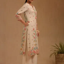Soch Beige Linen Floral Kurta image 3