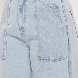 Madame Ice Blue Cotton Relaxed Fit Solid Jeans image 4