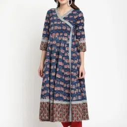 savi india Savi Blue Cotton Anarkali Ethnic Motifs Kurta kurtis image 4