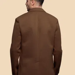 SHOWOFFFF Brown Cotton Solid Slim Fit Blazer image 4