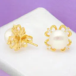Sri Jagdamba Pearls 925 Silver 925 Floral Silver Stud Earrings-image-64