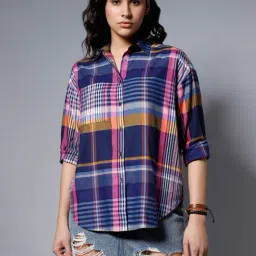 High Star Blue Check Oversized Shirt-image-0