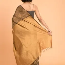 Suta Golden Linen Woven Saree Without Blouse image 2
