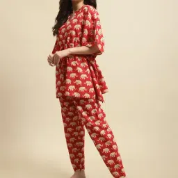 Secret Wish Red Animal Print Kaftan Top With Pyjamas image 3