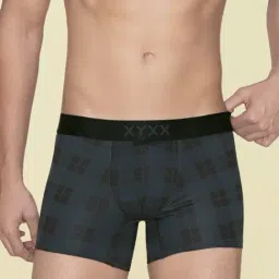 XYXX Charcoal Black & Aqua Green Regular Fit Checks Trunks - Pack Of 2 image 2