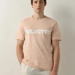 SELECTED HOMME Light Pink Slim Fit Logo Print Cotton Crew T-Shirt-picture-35