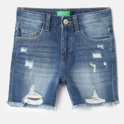 United Colors of Benetton Kids Blue Distressed Shorts-picture-19