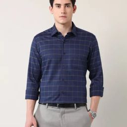 Ad By Arvind Blue Slim Fit Checks Shirt-picture-43