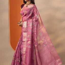 Libas Mauve Printed Saree With Unstitched Blouse image 3