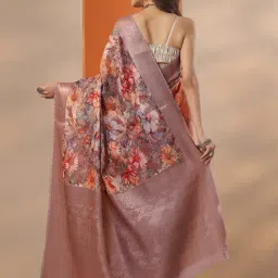 Libas Coral Floral Print Saree With Unstitched Blouse image 2