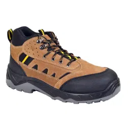 Zain Safety Sporty Steel Toe Safety Shoes PU Double Density High Ankle Tan Buff Booty Genuine Leather Size UK5, MADRID-picture-44