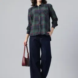 One Femme Multi Cotton Regular Fit Checks Shirt image 4