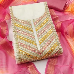 Panzora Floral Embroidered Sequinned Chanderi Cotton Unstitched Dress Material image 2