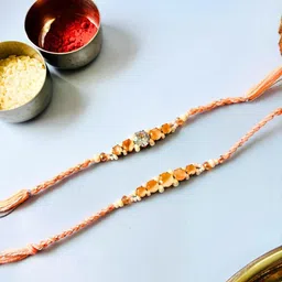 Tipsy closet Unisex Set Of 2 Orange Stone Studded Wraparound Rakhi image 4