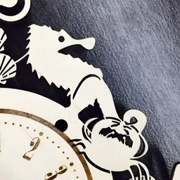 QEZNEF Beige Graphic Printed Round Contemporary Wooden Analogue Wall Clock image 5