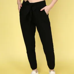 JUNEBERRY Black Cotton Regular Fit High Rise Joggers-image-11