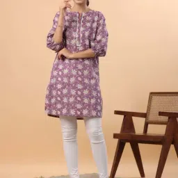 Janasya Purple Cotton Floral Print Straight Kurti-image-21