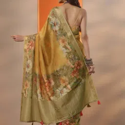 Libas Mustard Floral Print Saree With Unstitched Blouse image 2