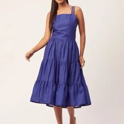 Moomaya Blue Regular Fit Midi Dress-picture-22