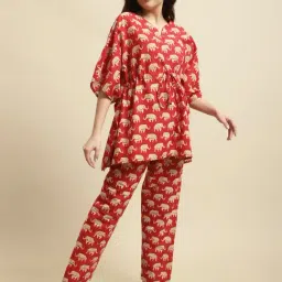 Secret Wish Red Animal Print Kaftan Top With Pyjamas image 4