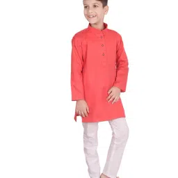 Pro-Ethic Style Developer Kids Coral & White Solid Full Sleeves Kurta with Pyjamas image 3