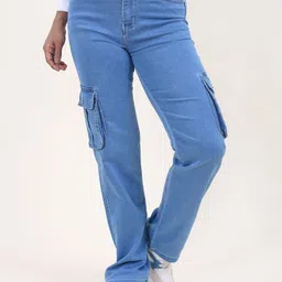 DAZORA Women Relaxed Straight Leg Mid-Rise Flat-Front Cargos Trousers-image-2