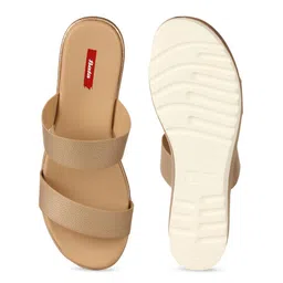 Bata Women Muted Gold-Toned Solid Wedge Heels image 2
