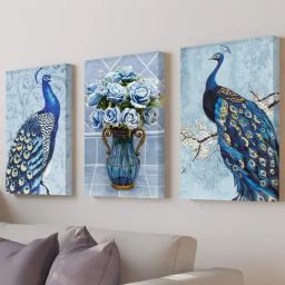 Art Street Printed Blue Cotton Canvas Wall Art - Set of 3-picture-14