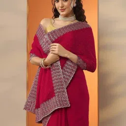 Libas Red Embellished Saree With Unstitched Blouse image 4