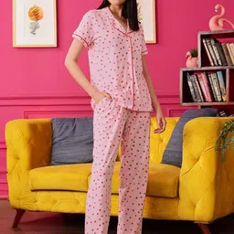 clovia Women's Cotton Base Strawberry Print Shirt & Pajamas image 4