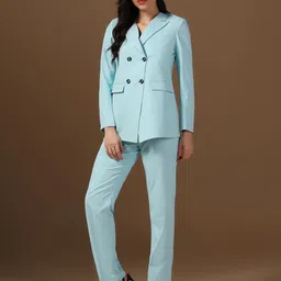 tahvo Formal 2 Piece Suit Set | Solid Color Comfort Fit Blazer with Trouser for Women image 3