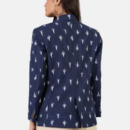 indophilia Women's Ikat Cotton Tie and Dye Single Breast Two-Button Blazer image 3