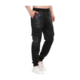 raxedo RAXEDOBlack Cargo Pants for Men, Japanese Pant, Faux Leather Pocket Pants, Cricket Track Pants for Men, Straight Fit Pants, Tracking Pants for Men, Stylish Utility Korean Pants for Men image 1