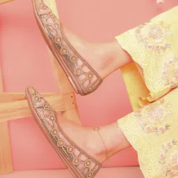 xe looks Embellished Mesh Ballerina Flats | Golden Cutout Design | Sparkling Rhinestone Detailing for Girls & Womens image 5