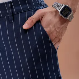 the indian garage co Men Relaxed Cropped Vertical Striped Mid-Rise Trousers image 5