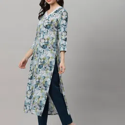 anni designer Women's Cotton Blend Straight Printed Kurta with Pant image 3